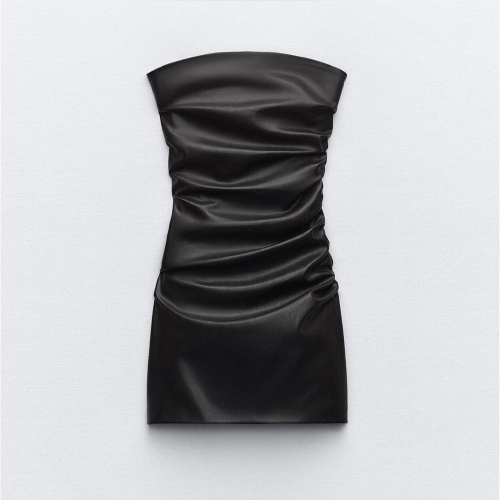 Faux Leather Black Strapless Zara Dress